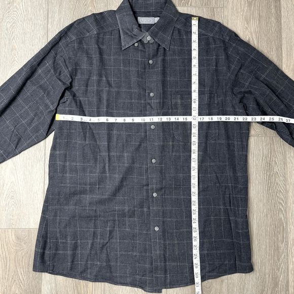 Talbots Men's Grey Checkered Window Pane Size Large Button Down Shirt - Picture 3 of 5